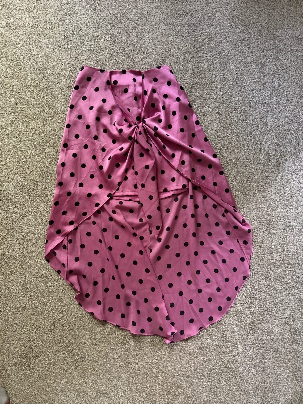 Pink Polka Dot High-Low Knot Midi Skirt